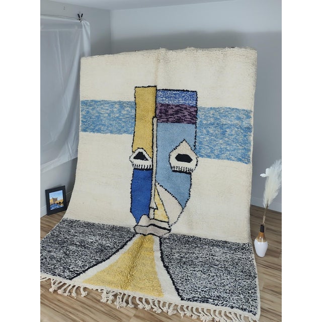 Cubist Abstract Multicolor Handwoven Wool Moroccan Rug For Sale - Image 11 of 12