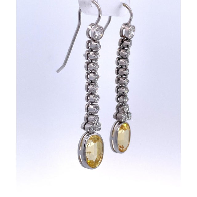 Certified Ceylon No Heat Yellow Sapphire Diamond Drop Earrings - 2 Pieces For Sale In Los Angeles - Image 6 of 12