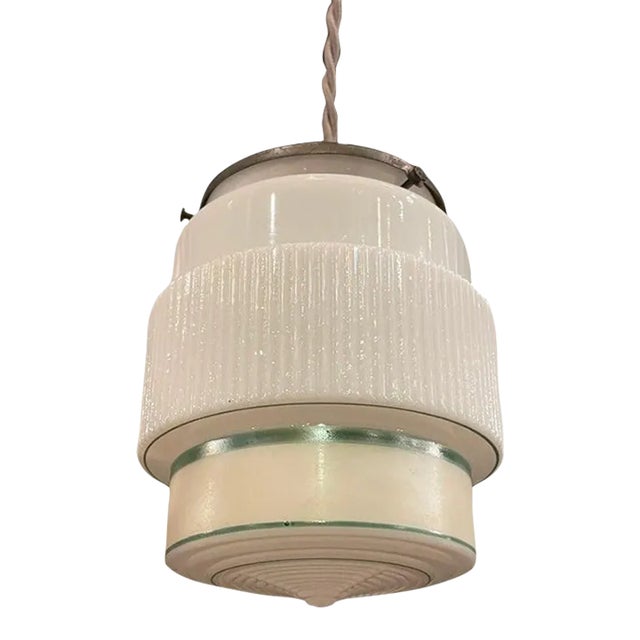 1930s Art Deco Milk Glass Layer Cake Pendant Light For Sale