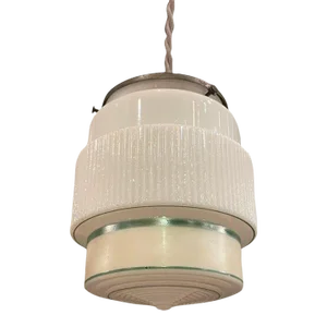 1930s Art Deco Milk Glass Layer Cake Pendant Light
