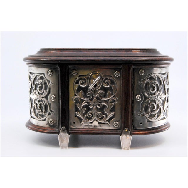 Rosewood Jewelry Box with Silver Structure and Lined Interior For Sale - Image 9 of 10