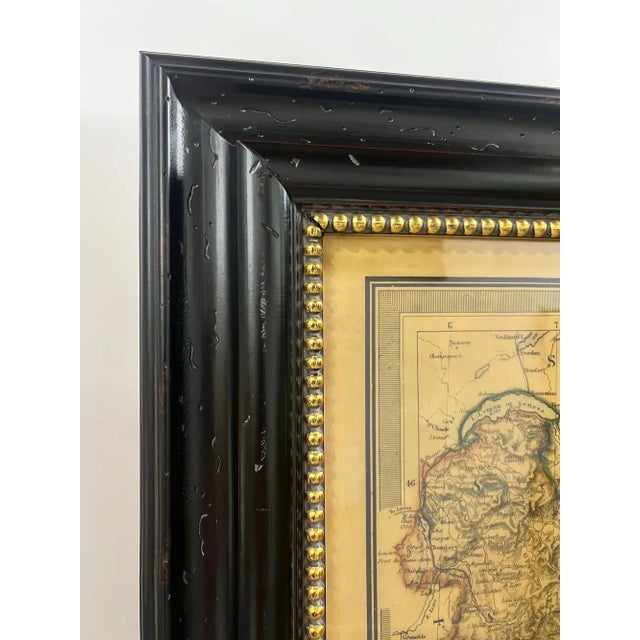 English Large Vintage Antiqued Stanford Map of Italy in Black & Gold Frame 1990's For Sale - Image 3 of 15