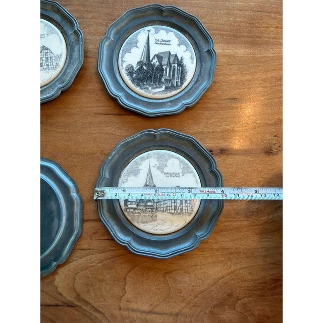 Silver Vintage Georg Vetter Pewter and Porcelain Coasters Set of 8 German Landmarks For Sale - Image 8 of 13