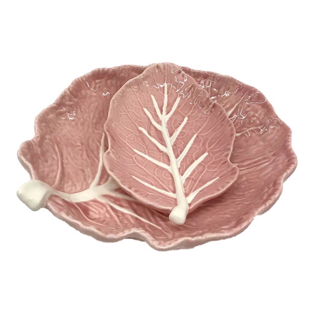 1960s Pink Cabbage Leaf Majolica Serving Bowl/Platter Set of 2 Chairish