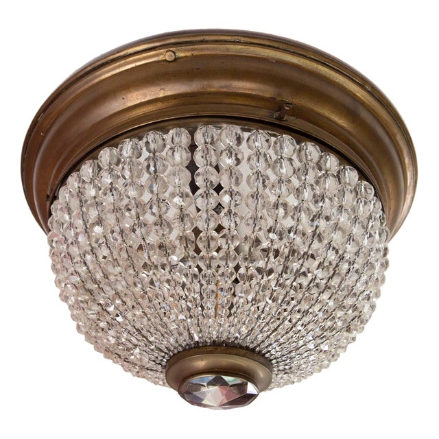 Antique Bohemian Crystal Ceiling Light, Czechoslovakia, 1920s For Sale
