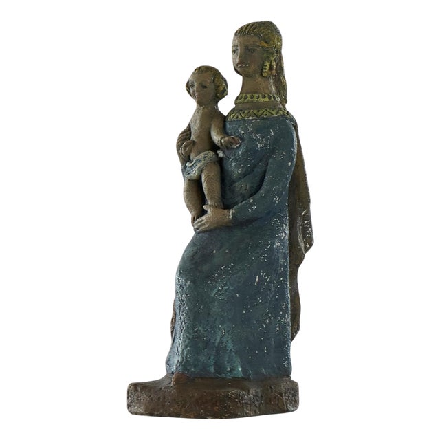 Mary with Child Sculpture in Clay, Early 20th Century For Sale