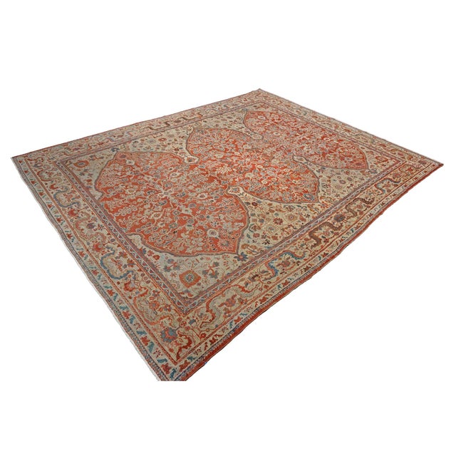 Antique Persian Sultanabad Wool 9 X 12 Rust, Taupe & Blue Handmade Area Rug #1140387 For Sale In Houston - Image 6 of 13