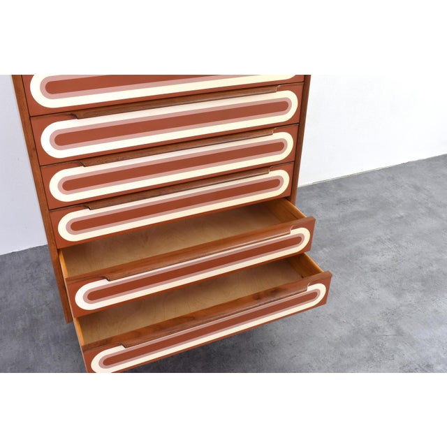 Mid-Century Modern Op-Art Hand-Painted Teak Chest of Drawers, 1960s For Sale - Image 17 of 18