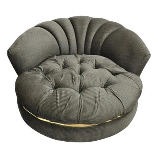 Mid Century Modern Large Milo Baughman Style Round Black Club Lounge Chair For Sale