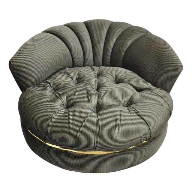 Mid Century Modern Large Milo Baughman Style Round Black Club Lounge Chair For Sale