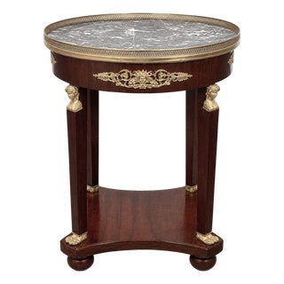Late 19th Century French Empire Style Marble-Top Side Table With Bronze Mounts For Sale