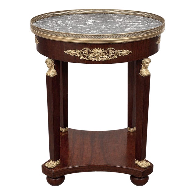 Late 19th Century French Empire Style Marble-Top Side Table With Bronze Mounts For Sale