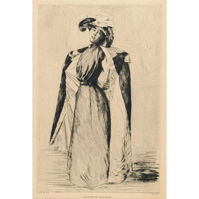 La Dame au Manteau - Original Etching by A.-C. Coppier - 1901 1901 For Sale