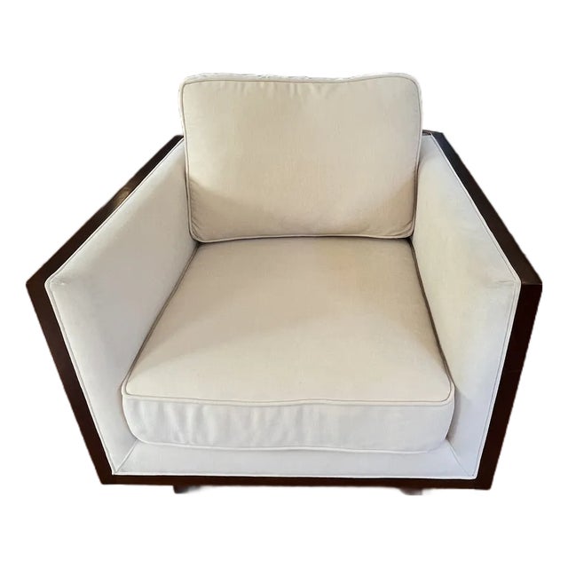 Mid-Century Modern Case Walnut and Chenille Armchair For Sale
