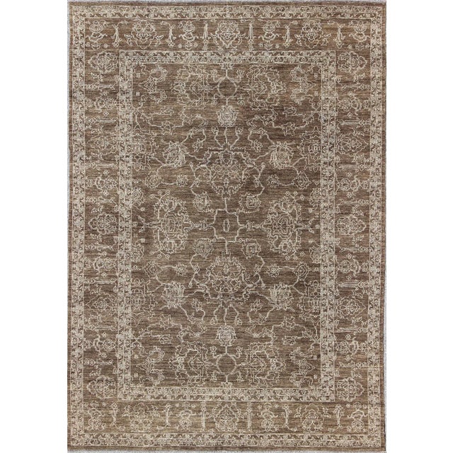 Turkish Transitional Rug in Warm Chestnut Brown With Ivory Motifs For Sale - Image 13 of 13