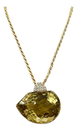 240 Carat Citrine & Diamond Pendent or Necklace 14 Karat Yellow Gold with Chain