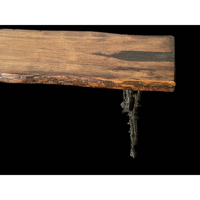 Brown Rustic French Cast and Wrought Iron Live Edge Slab Bench For Sale - Image 8 of 8