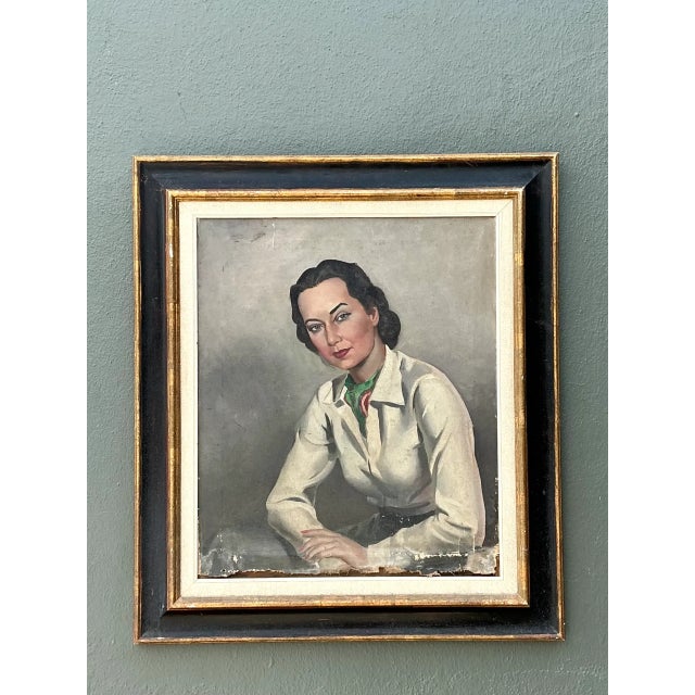Vintage Distressed Portrait of Woman in Gilt Frame For Sale - Image 4 of 12