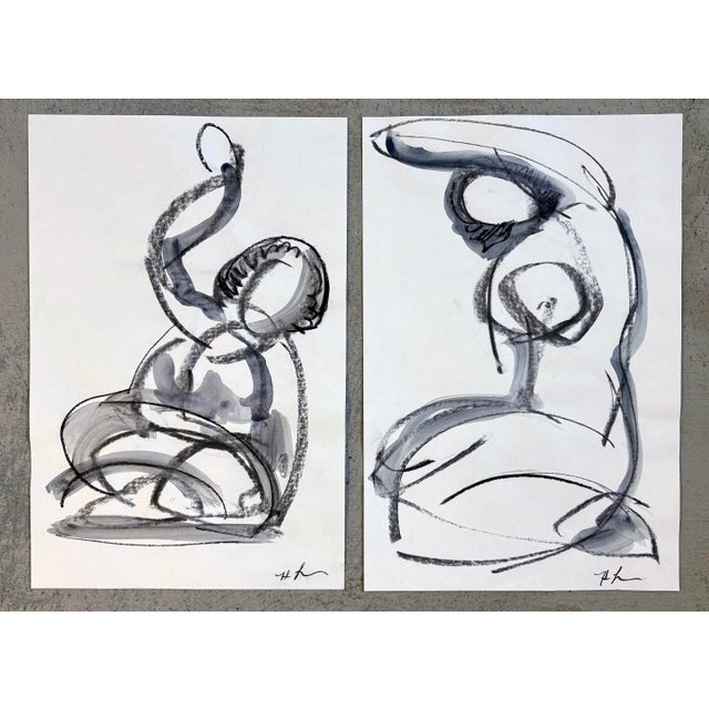 Abstract Seated Gesture, Charcoal Drawing on Paper. 18 X 12 Inches For Sale - Image 3 of 3