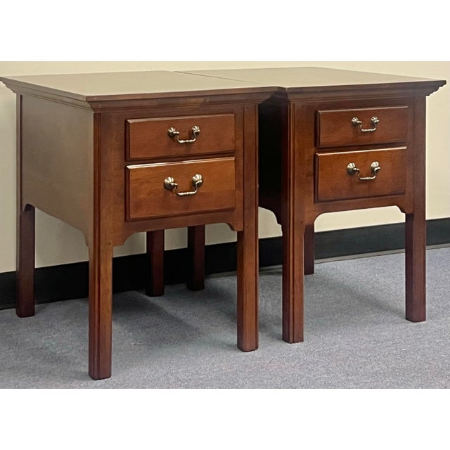 Great pair of Chippendale style solid cherry nightstands by Pennsylvania House. Each featuring two dovetailed overlapping...