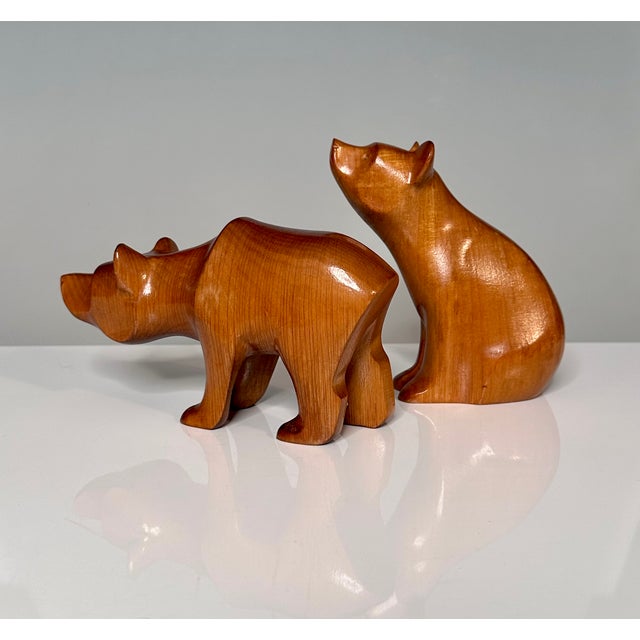 Wood Hand-Carved Bear Animal Figurines, Rhön, Germany, 1960s, Set of 2 For Sale - Image 7 of 18