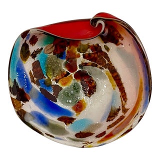 1960s Murano Tutti Frutti Red Cased Italian Art Glass Bowl For Sale