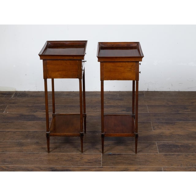 Wood Pair of French 19th Century Mahogany Tray Top Bedside Tables with Two Drawers For Sale - Image 7 of 12