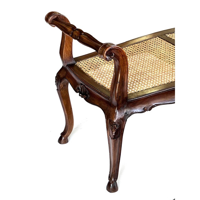 French Louis XV Style Double-Seat Walnut Bench With Caned Seat For Sale In San Francisco - Image 6 of 12