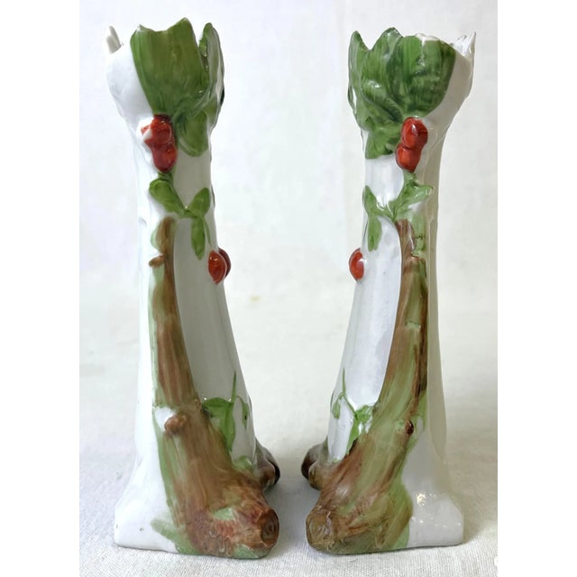 Early 20th Century Early 1900's Roycroft Porcelain Style Arts and Crafts Briar Patch Miniature Vases- a Pair For Sale - Image 5 of 12