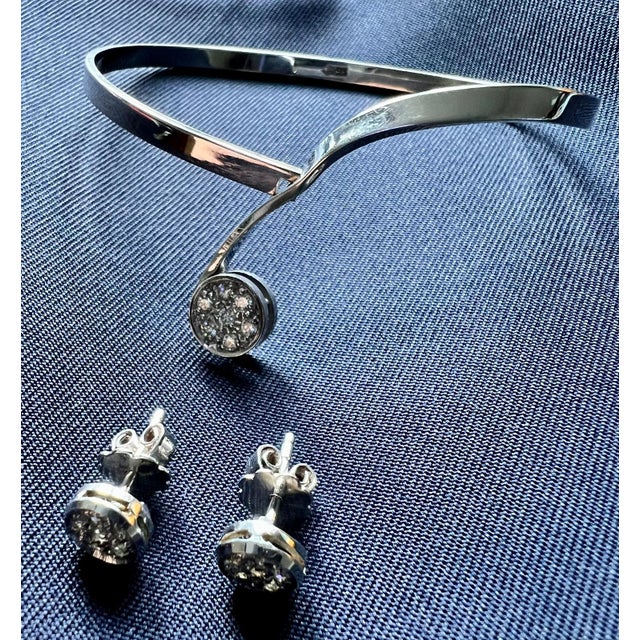 White Gold 585 Stud Earrings and Bracelet, 1970, Set of 3 For Sale - Image 3 of 15