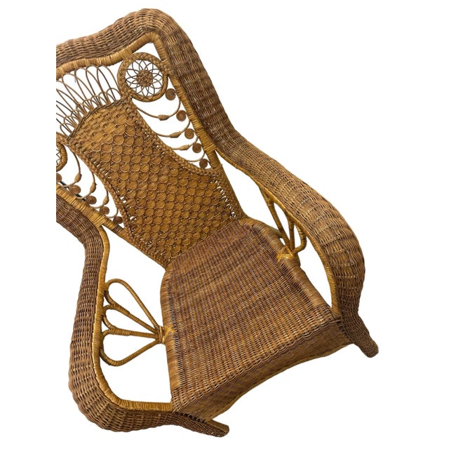 Shabby Chic Mid Century Cane Wicker Arm Chair Rattan Bamboo Reed Natural Nursery Antique Vintage High Back Armchair For Sale - Image 3 of 12