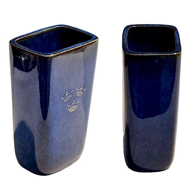 Mid-Century Modern 1960s Gustavsberg Sweden Argenta Lagun Vase With Silver Crown Inlay Designed by Sven Jonson For Sale - Image 3 of 11