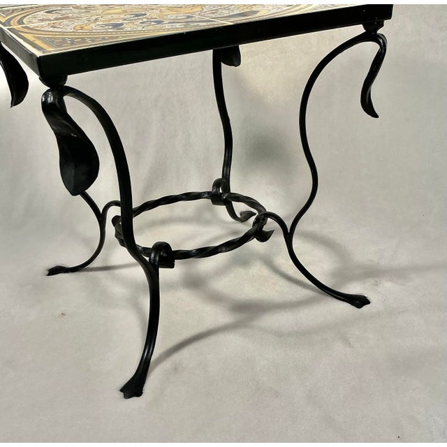 Vintage Palm Beach Addison Mizner Wrought Iron Side Table With Hand-Painted Tile Top, C. 1920s For Sale - Image 4 of 12