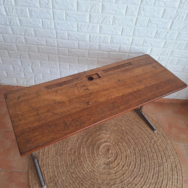 Vintage Two Seats School Desk in Blonde Oak, 1960s For Sale - Image 6 of 18
