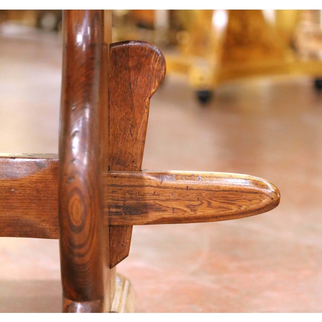 Wood 19th C. French Elm Refectory Farm Table With Trestle Base and Cross Stretcher For Sale - Image 7 of 11