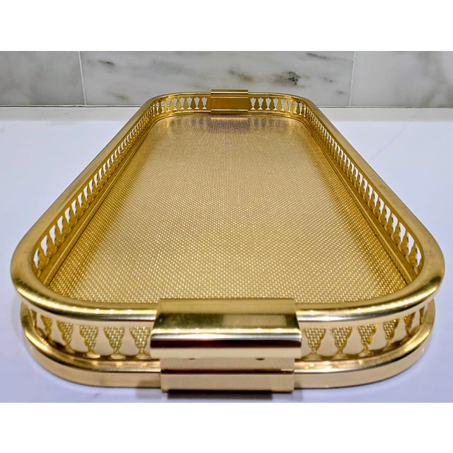 French Provincial Vintage Carole Stupell Collection Gold-Tone Pierced Gallery Serving Tray, Hollywood Regency For Sale - Image 3 of 9