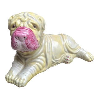 Vintage Chinese Chinoiserie Porcelain Shar Pei Dog Figure For Sale