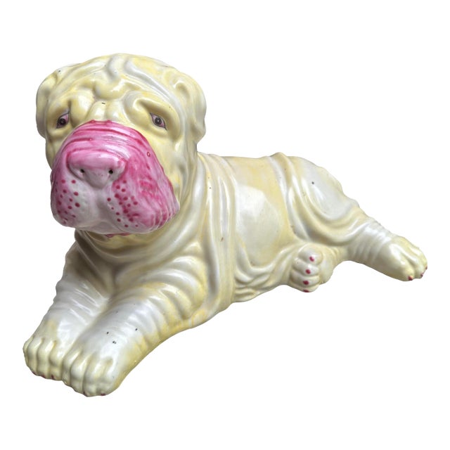 Vintage Chinese Chinoiserie Porcelain Shar Pei Dog Figure For Sale