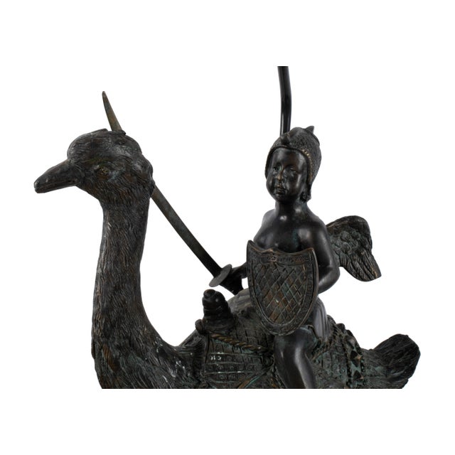 Mid 20th Century Charming Pair of Bronze Ostrich Lamps With Cherubs For Sale - Image 9 of 12