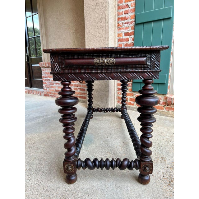Antique Portuguese Rosewood Library Writing Table Barley Twist Console C1790 For Sale - Image 10 of 18