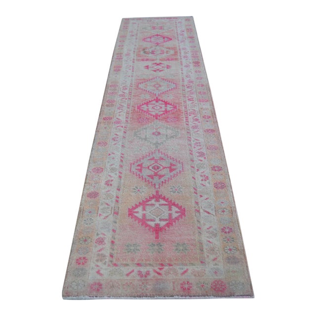 1970s Pink Kurdish Herki Hand-Knotted Distressed Runner For Sale