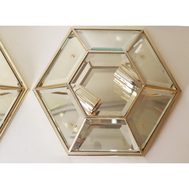 Gold Hexagonal Gold-Plated Flush Mount or Wall Lamp with Faceted Glass, Italy, 1980s For Sale - Image 8 of 18