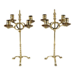 Antique English Brass Adjustable Candelabra, Pair For Sale
