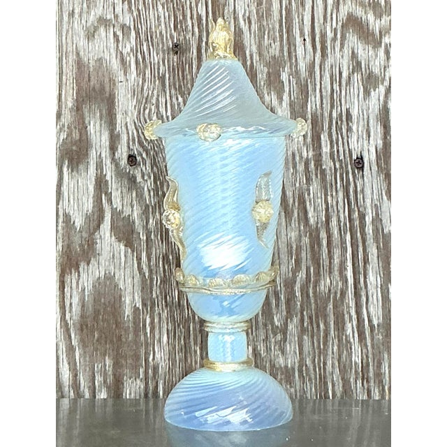 Hollywood Regency Vintage Italian Swirl Glass Lidded Lamp After Murano For Sale - Image 3 of 10