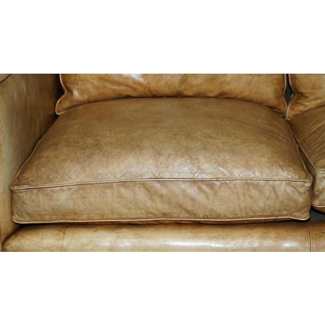 Animal Skin Edwardian Style Studded Hand-Dyed Heritage Brown Leather Two Seater Sofa For Sale - Image 7 of 18