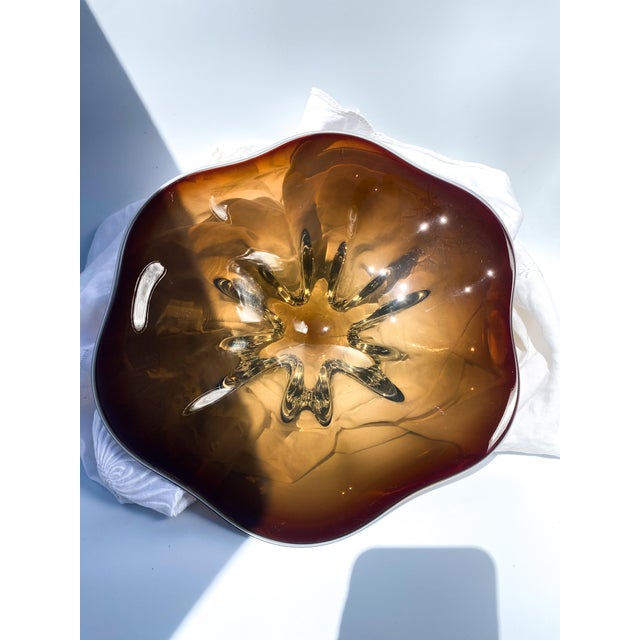 1960s Murano Style Art Glass Flower Footed Bowl in Brown For Sale - Image 10 of 10