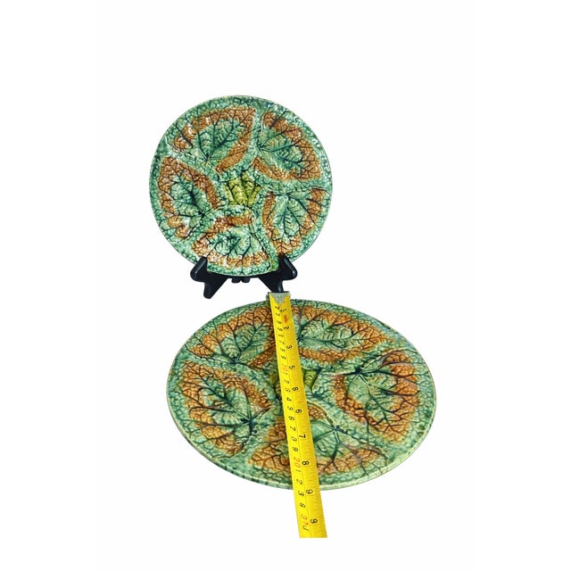 Antique 1879 Griffen Smith Hill Begonia Majolica Plates – Etruscan Pottery Pair For Sale - Image 9 of 9