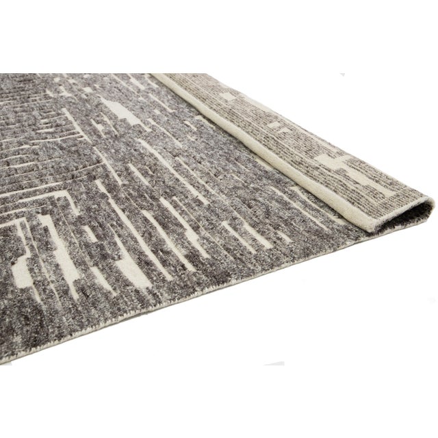 Modern Natural Moroccan Style Wool Rug With Gray Abstract Design by Apadana For Sale - Image 4 of 10