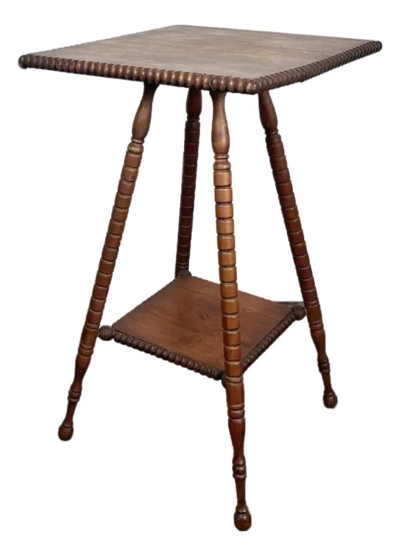 Turned leg antique table ろくろ脚 Antique Victorian Spool Bobbin Turned Leg Table | Chairish