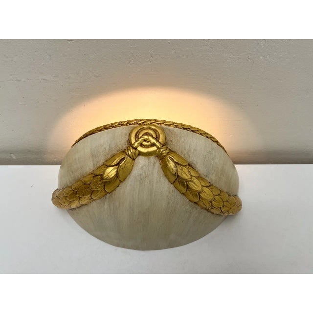 Large Ceramic Half Moon Wall Sconce with Gold Garland, 1960s For Sale - Image 6 of 10